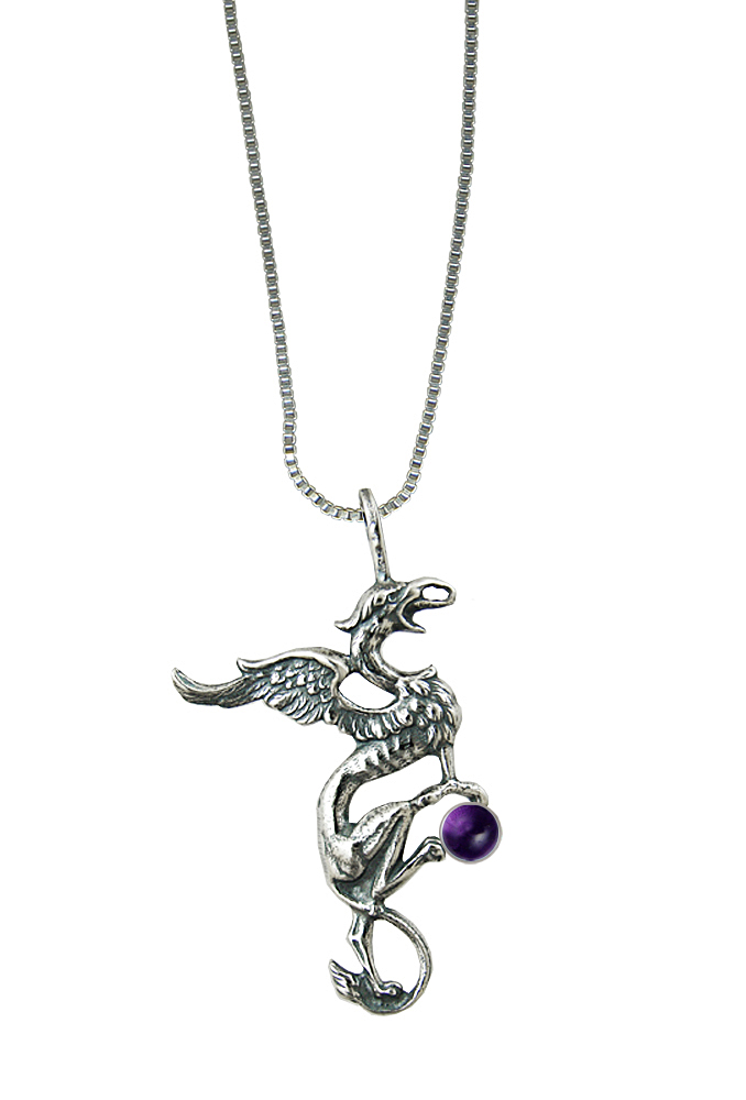 Sterling Silver King Arthur's Griffin Pendant With Amethyst